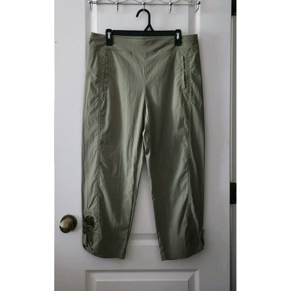 Zenergy By Chico's Womens Crop Pants Lightweight Pull-on Embroidered Size M(8)